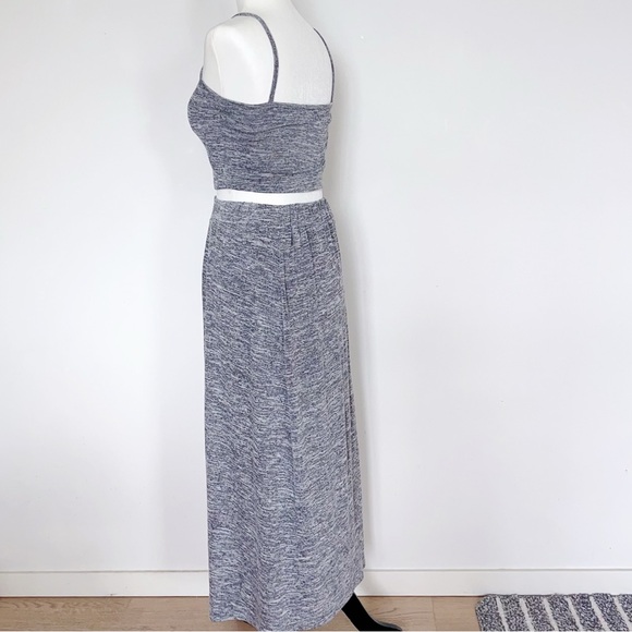 Heather Grey Star Crop Top & Maxi Skirt Set | Stretchy Comfy – One Size fits S - Picture 9 of 10